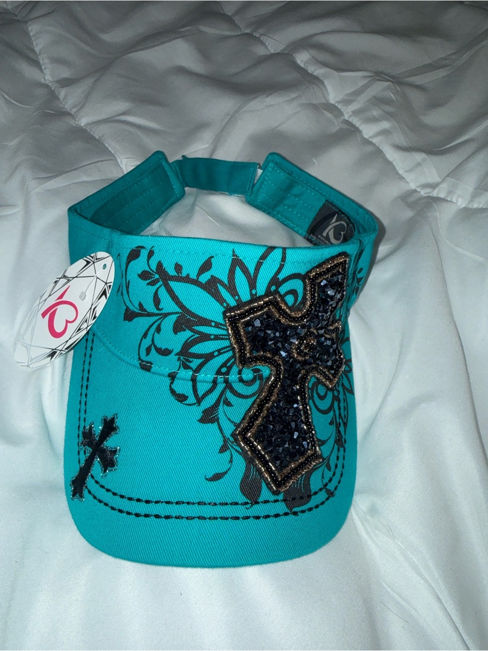 KBETHOS Turquoise Teal Bling Cross Visor Rhinestone Western Boutique NWT